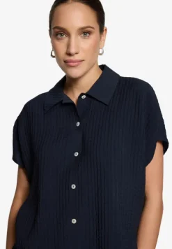 Hemdbluse kurzarm Crinkle-Struktur