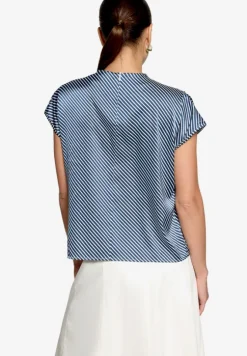Satinbluse gestreift mit Stehkragen