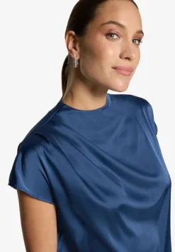 Satinbluse kurzarm mit Stehkragen