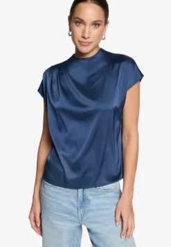 Satinbluse kurzarm mit Stehkragen