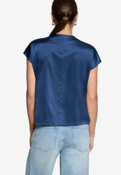 Satinbluse kurzarm mit Stehkragen