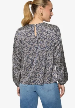 Satinbluse langarm mit Blumen
