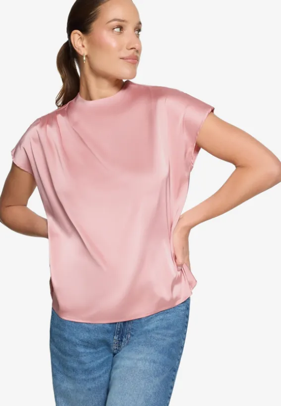 Satinbluse mit Stehkragen