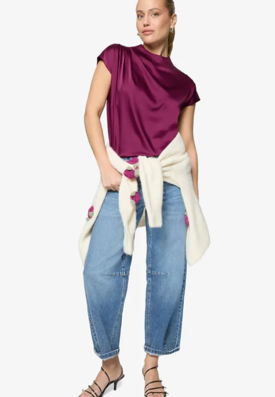 Satinbluse mit Stehkragen