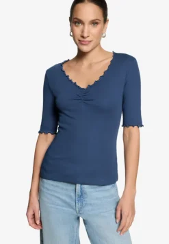 T-Shirt mit gerafftem Ausschnitt